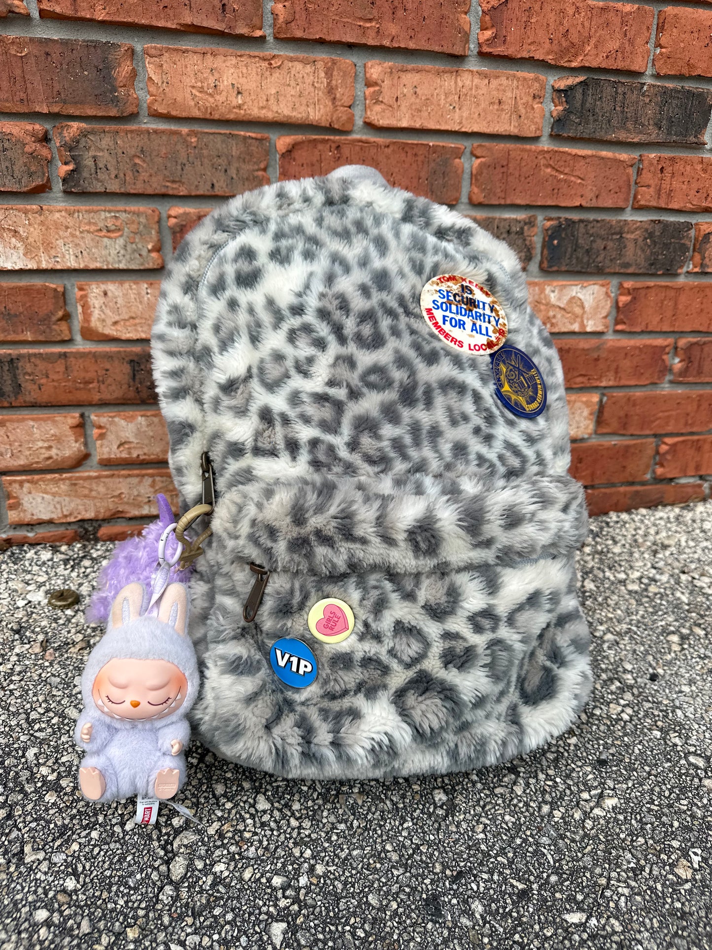 “SNOW JAG” fuzzy backpack bag