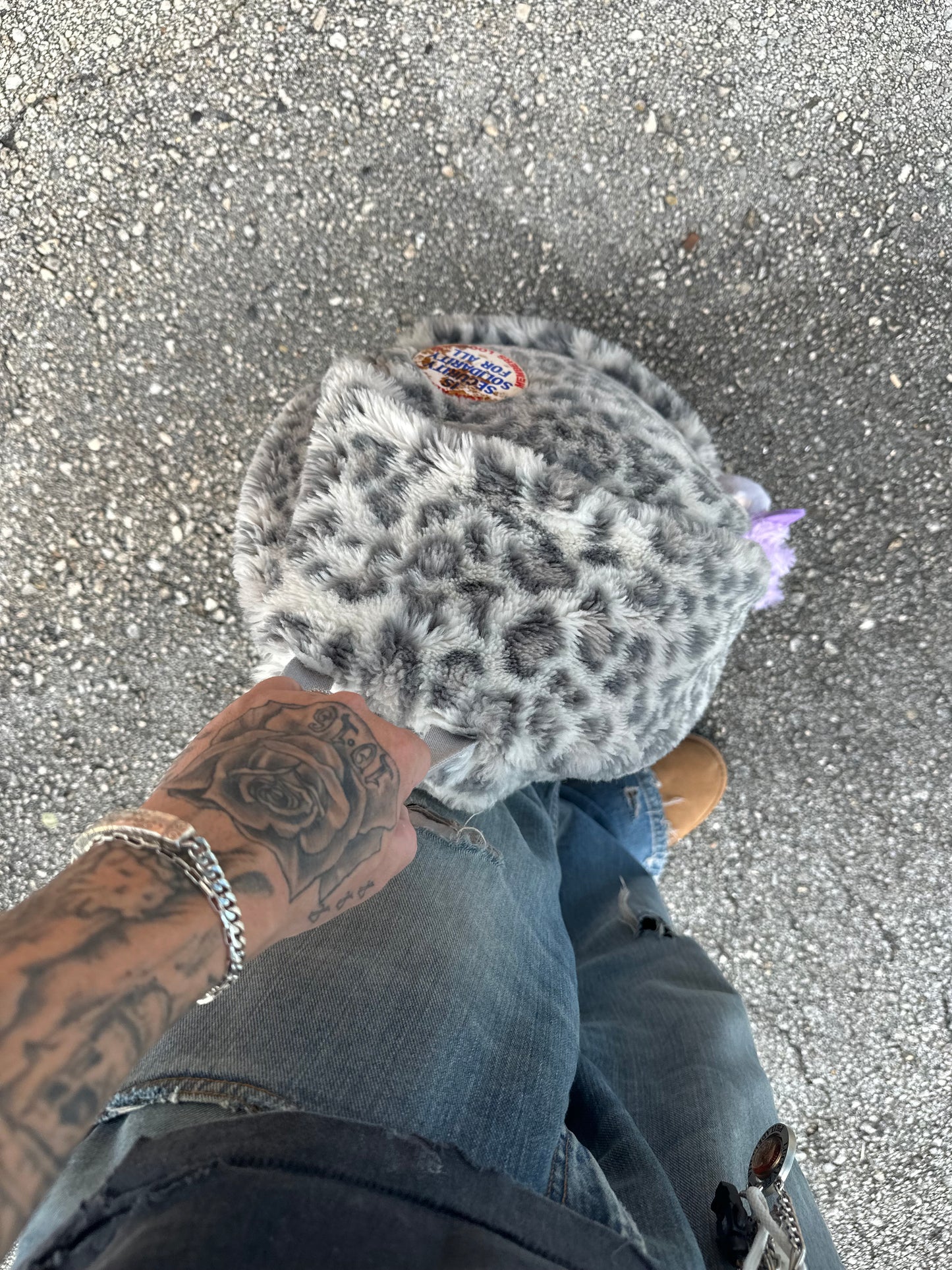 “SNOW JAG” fuzzy backpack bag