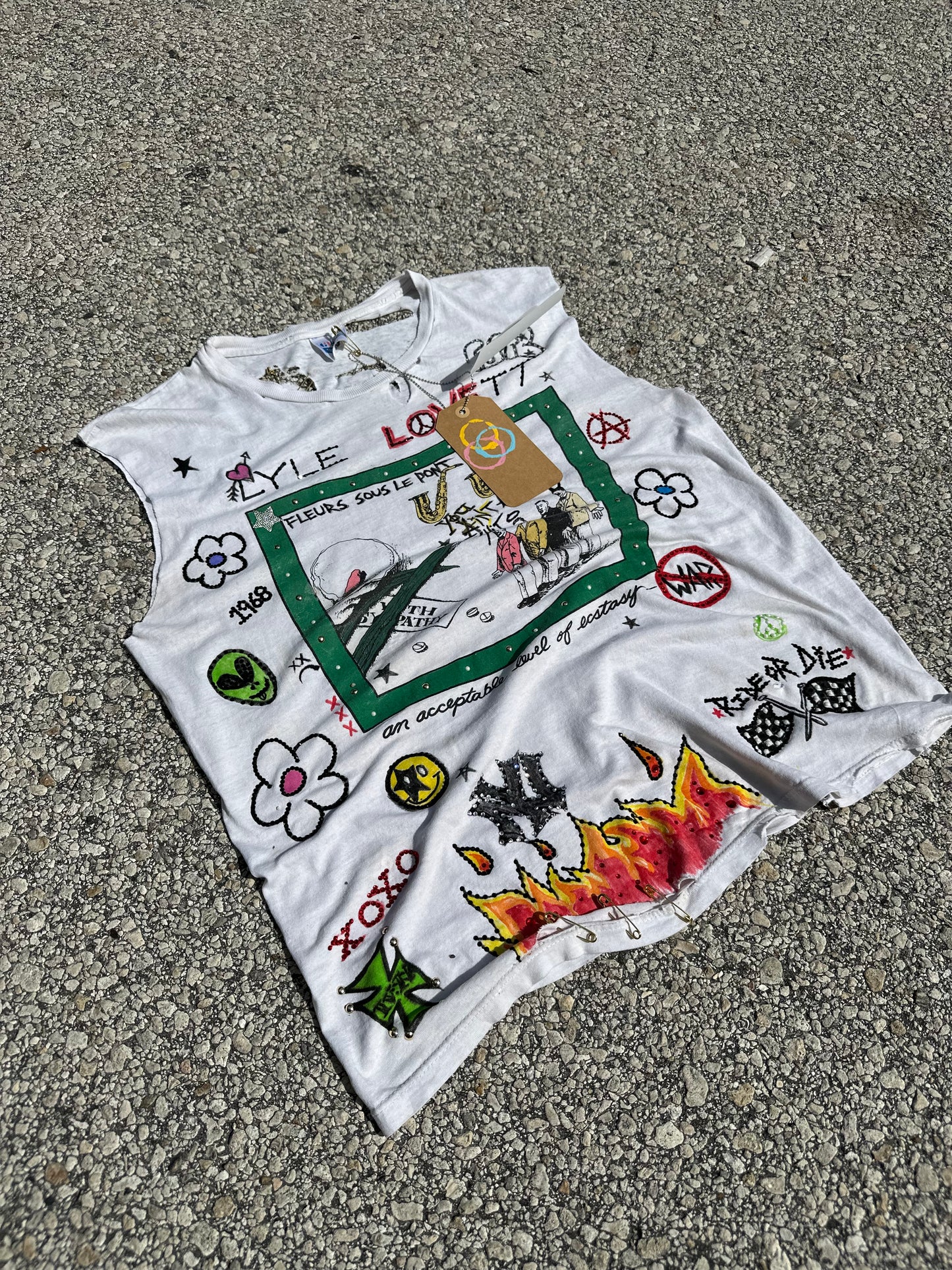 “Beverly Hills” 1 OF 1 hand painted vintage cut-off