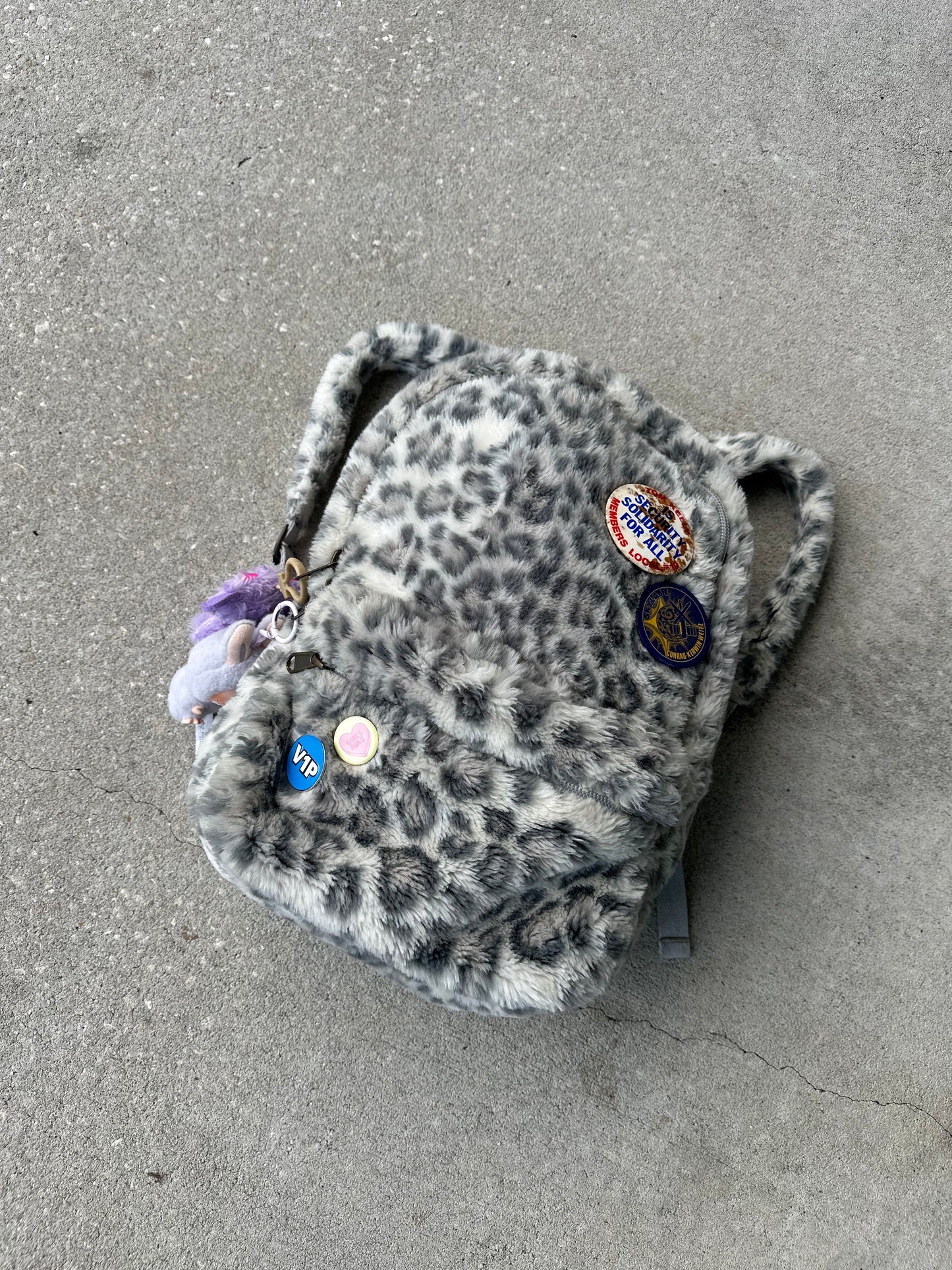 “SNOW JAG” fuzzy backpack bag