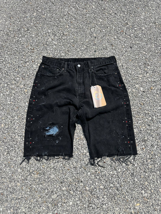 “Beverly Hills” vintage Levi’s rhinestone jorts (BLACK)