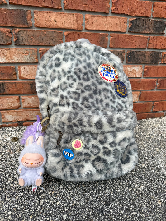 “SNOW JAG” fuzzy backpack bag