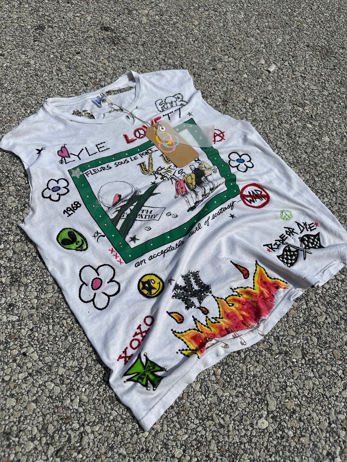“Beverly Hills” 1 OF 1 hand painted vintage cut-off
